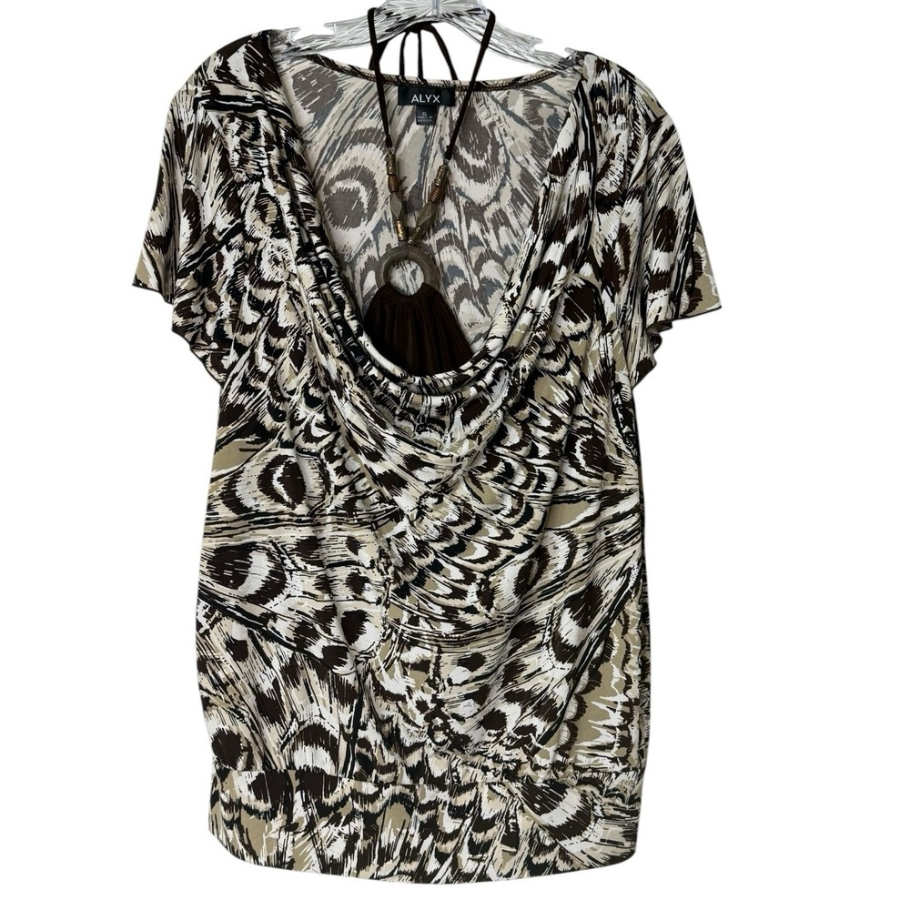 Alyx Slouch Neck‎ Blouse Sewn In Halter Top Attached Wooden Tie Womens XL